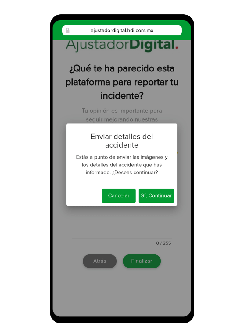 cuarto paso del ajustador digital de HDI SEGUROS México