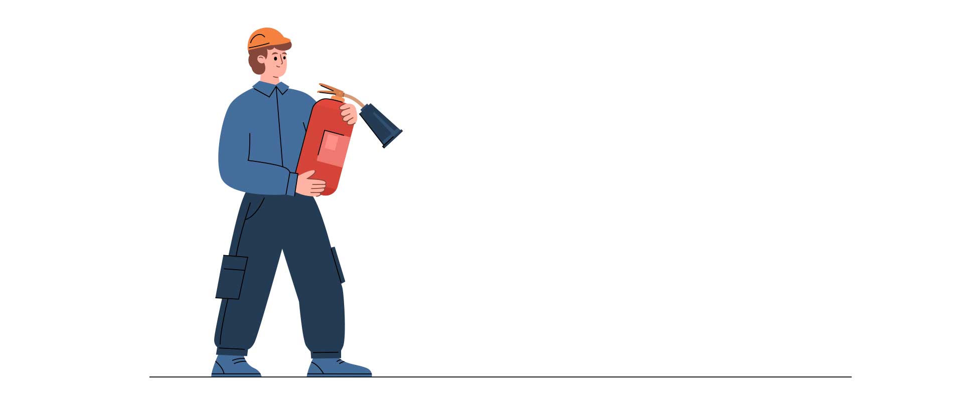 Ilustración de hombre sosteniendo un extintor de fuego